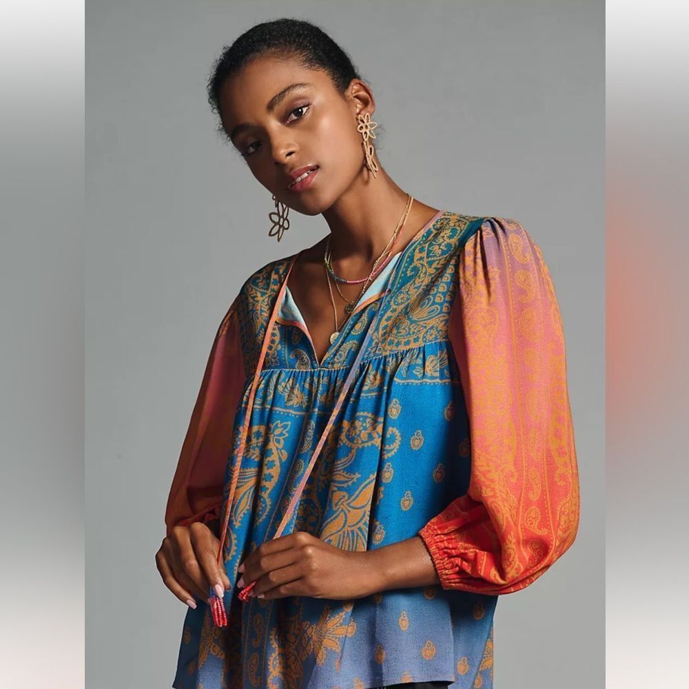 Anthropologie Farm Rio Puff-Sleeve Blouse